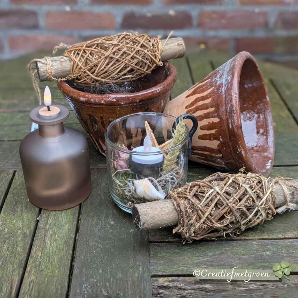 Houten klos met Natuurlijke Ranken