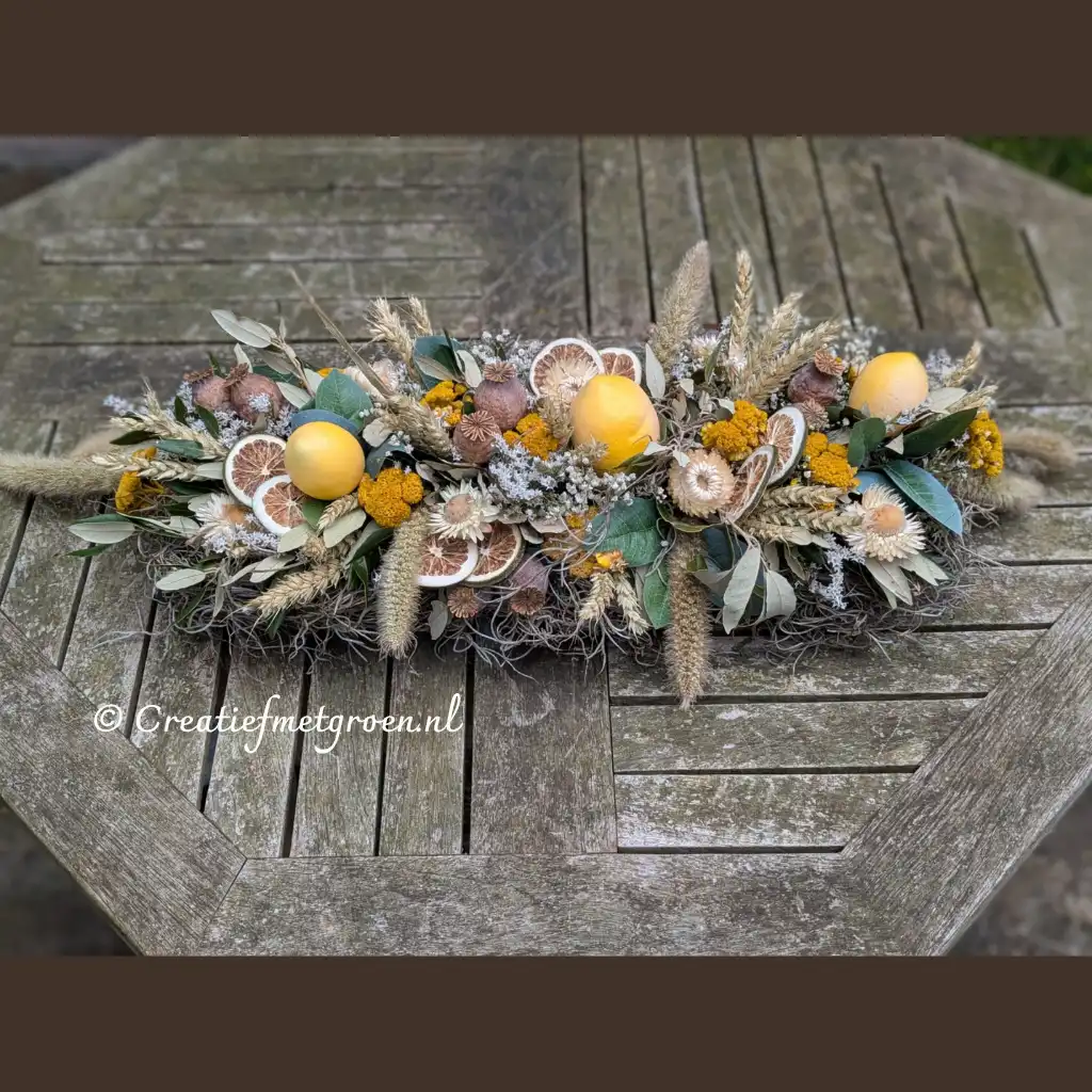 La Dolce Vita Limoen. Een mooi DIY Bloemschik Pakket gemaakt met droogbloemen.