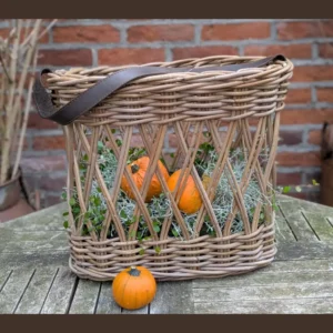 Stoere rotan mand met leren hengsels - Afbeelding 2